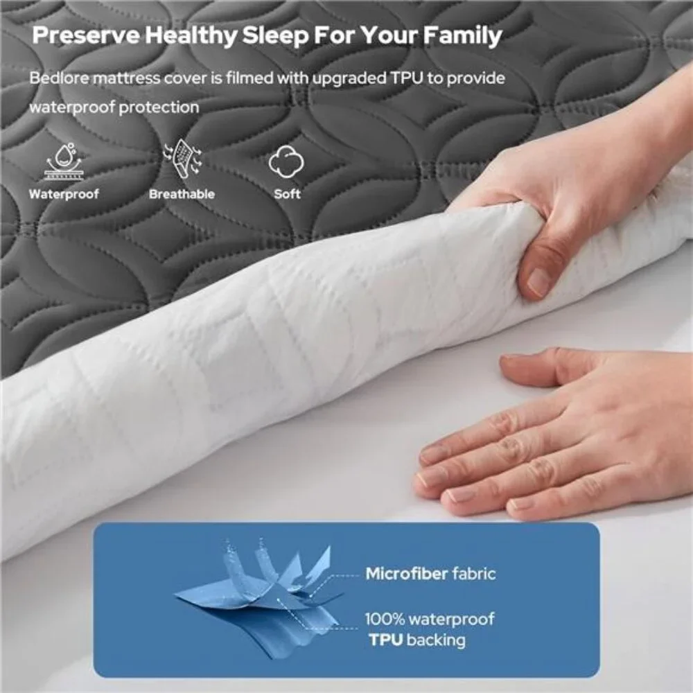 Waterproof Mattress Protector Queen Size Mattress Pad Noiseless with Deep Pocket
